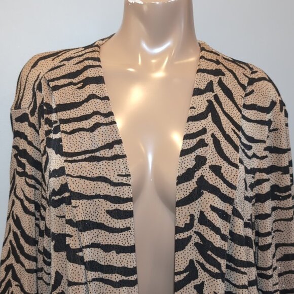 Onyx Nite By Wendye Chaitin Cardigan Sequin Tiger Stripe Print Dressy Tunic - Picture 2 of 9